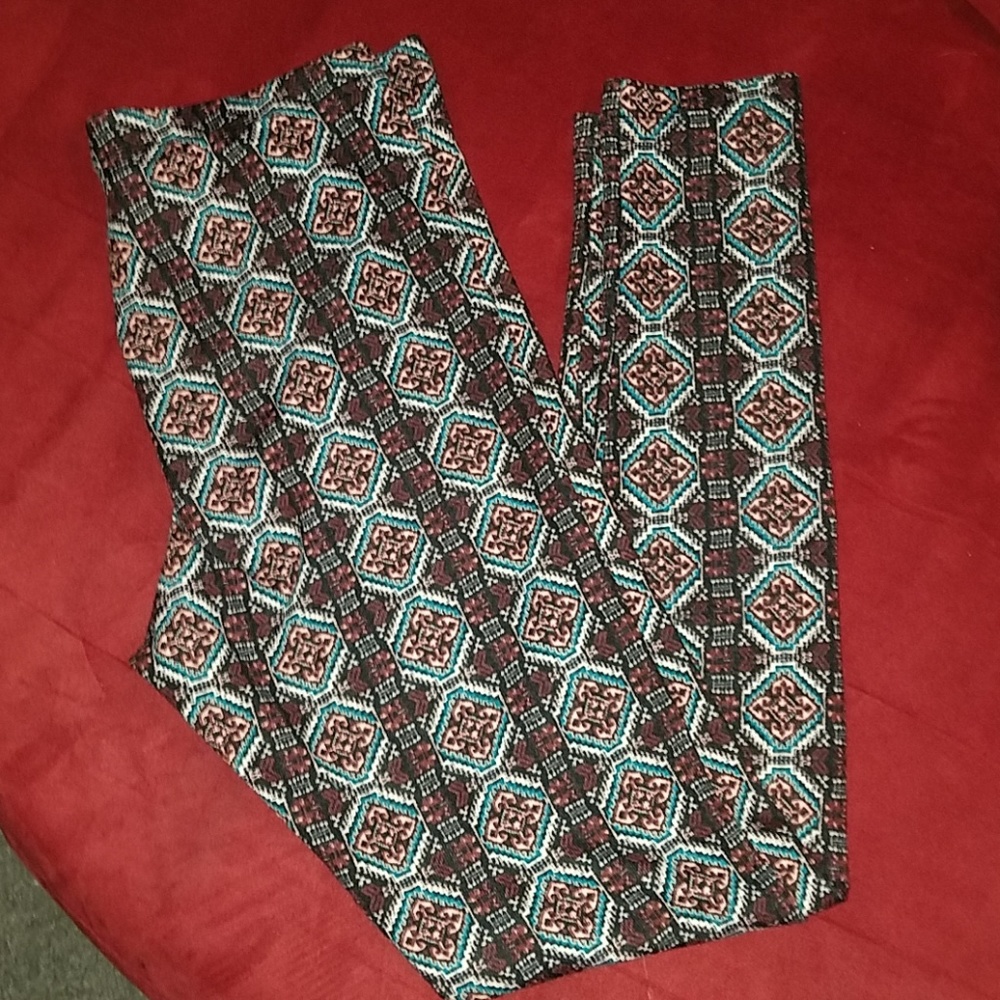 leggings - maroon and teal print like new